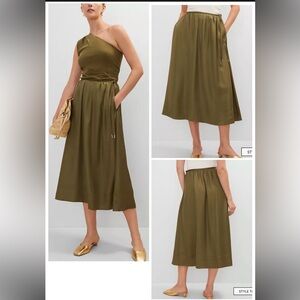 Ann Taylor Side-Tie Midi Skirt Olive Moss Green in size 0 EUC